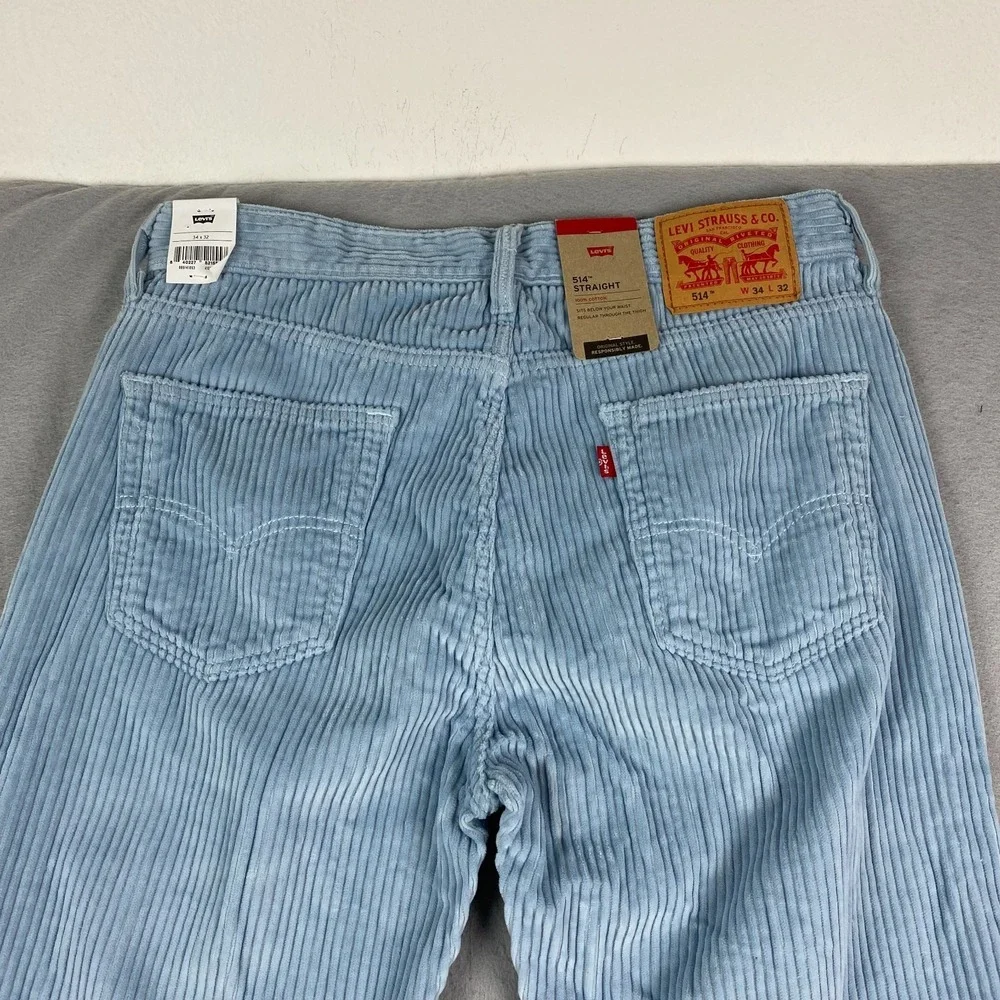 Levi's 514 Straight Fit Pants Mens 34x32 baby Blue Corduroy Regular Fit Cotton